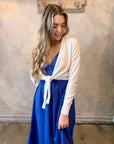 Tie Front Pointelle Cardigan - White