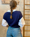 Puff Sleeve Two-fer Vest - Navy