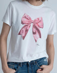 Cupid Pink Bow White Tee