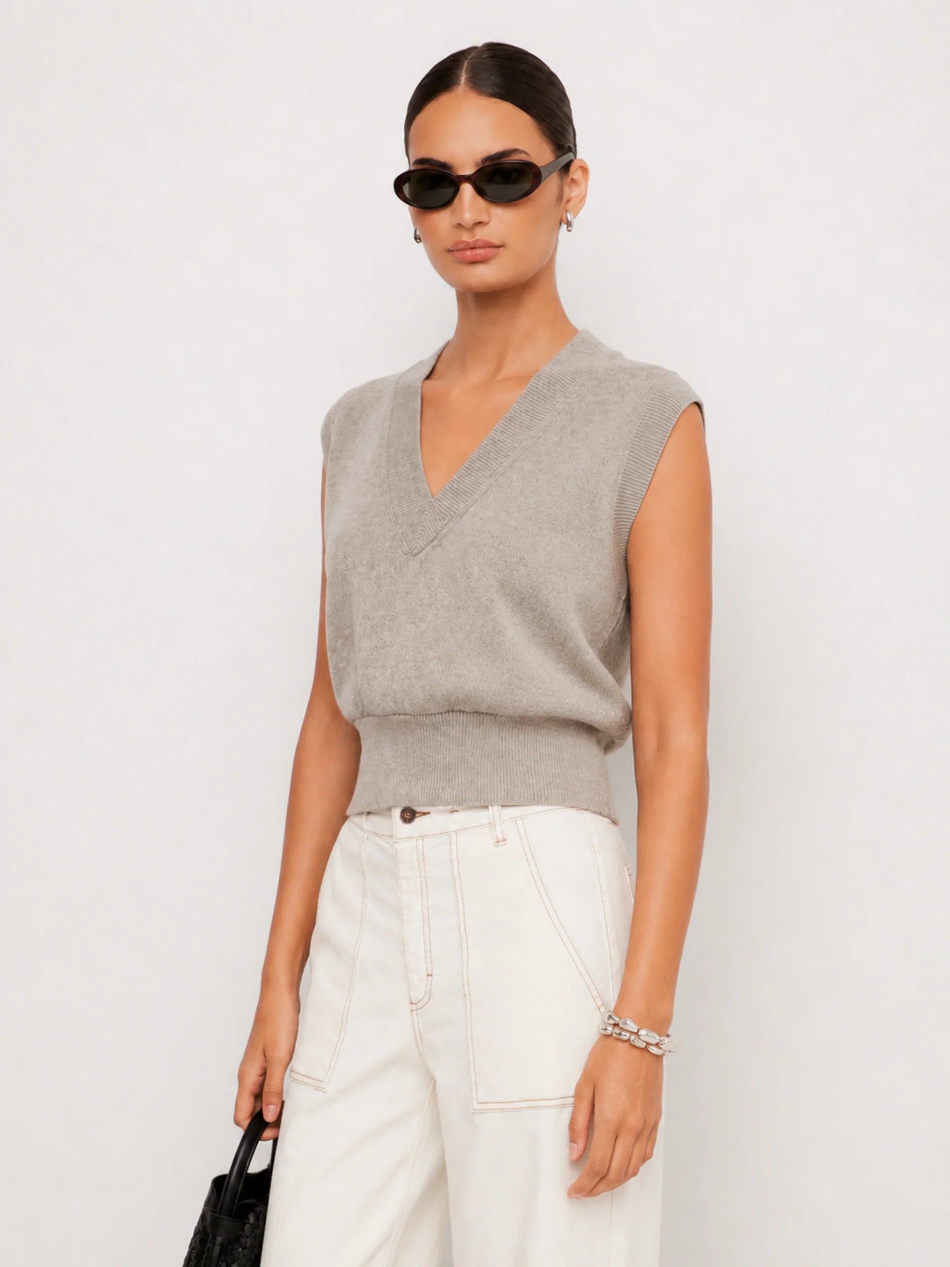 Holly V-Neck Top - Light Tan