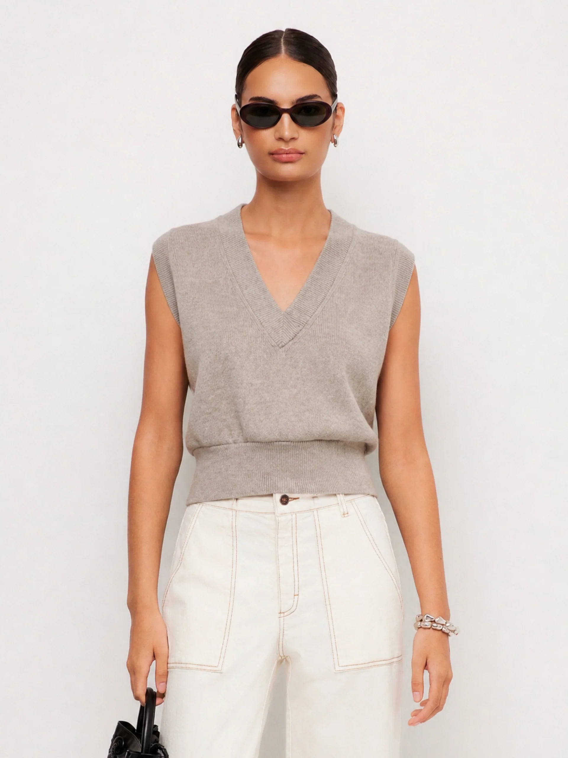 Holly V-Neck Top - Light Tan