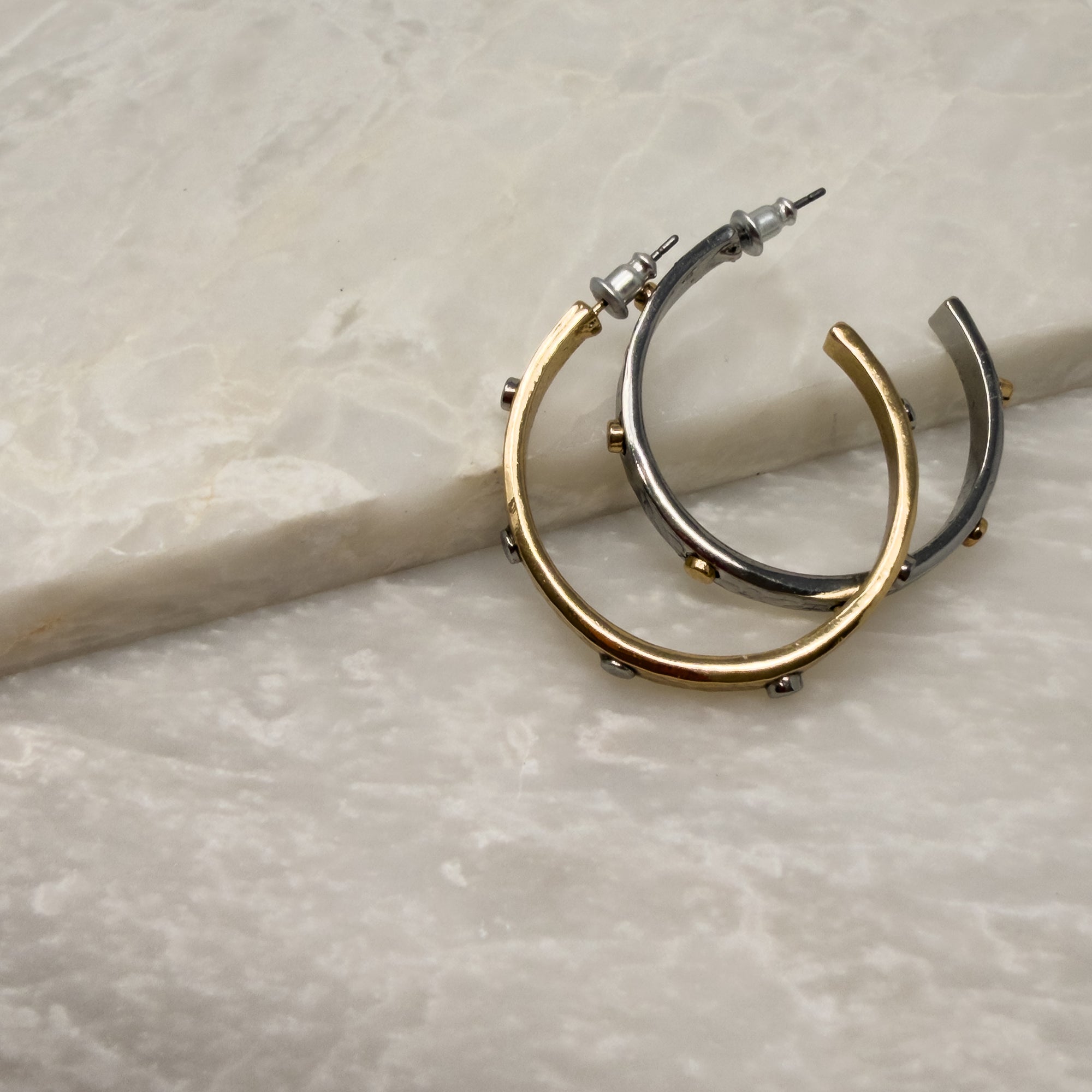 Gold Hoops With Silver Nailhead