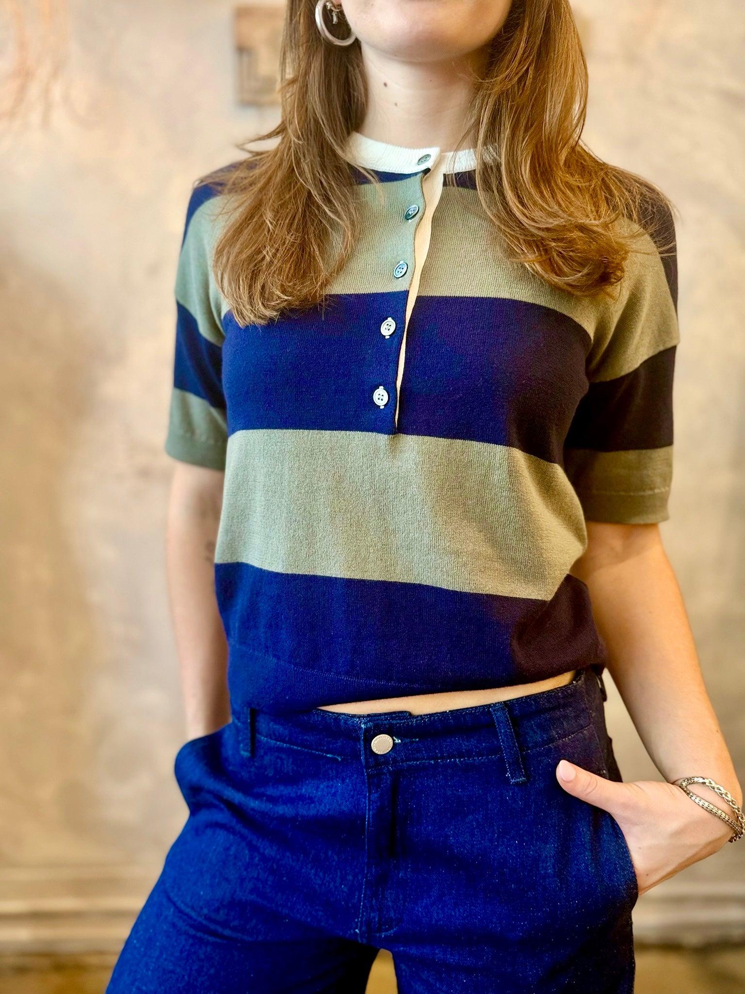 Rugby Stripe Polo - Navy