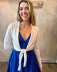 Tie Front Pointelle Cardigan - White