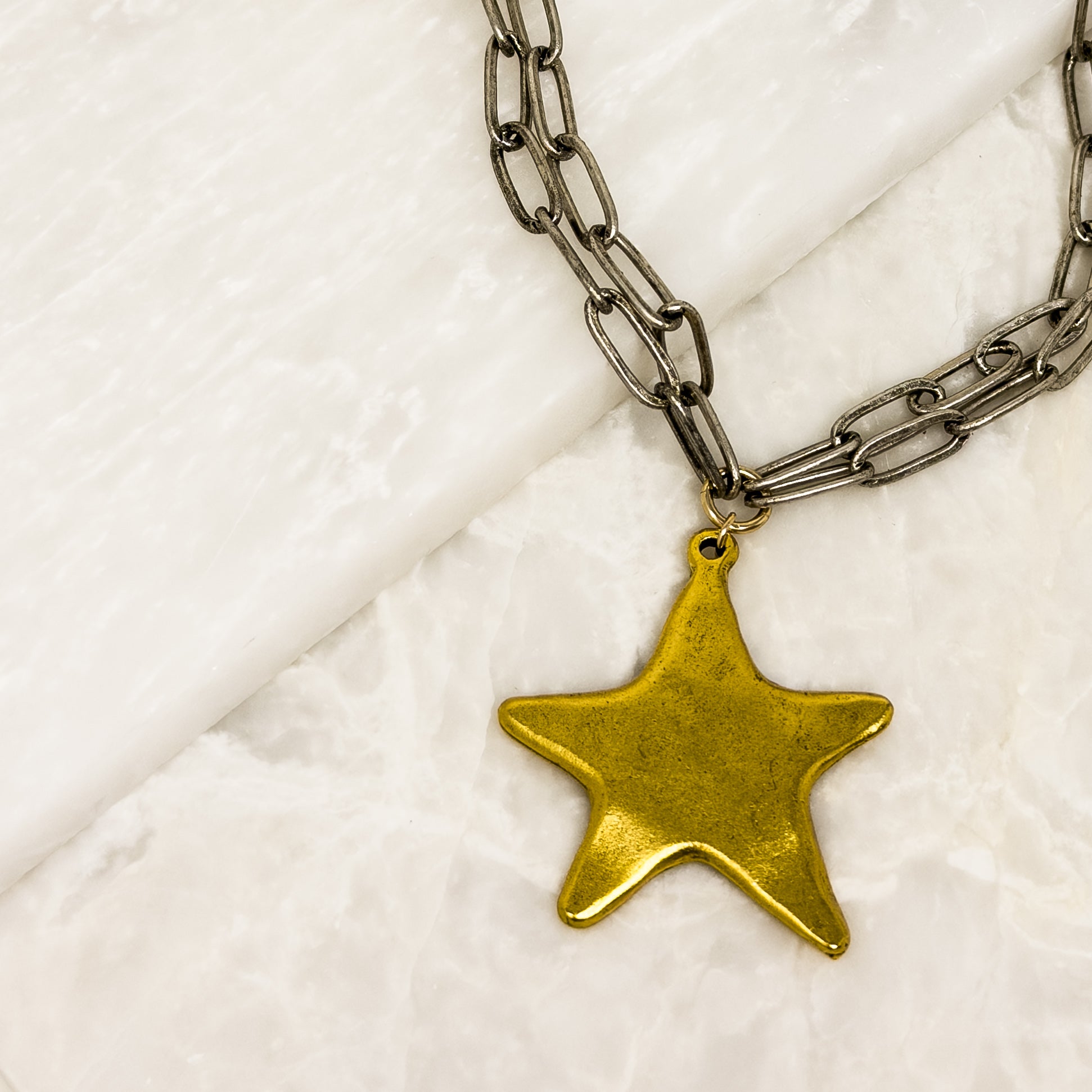 Mixed Metal Star Drop Necklace