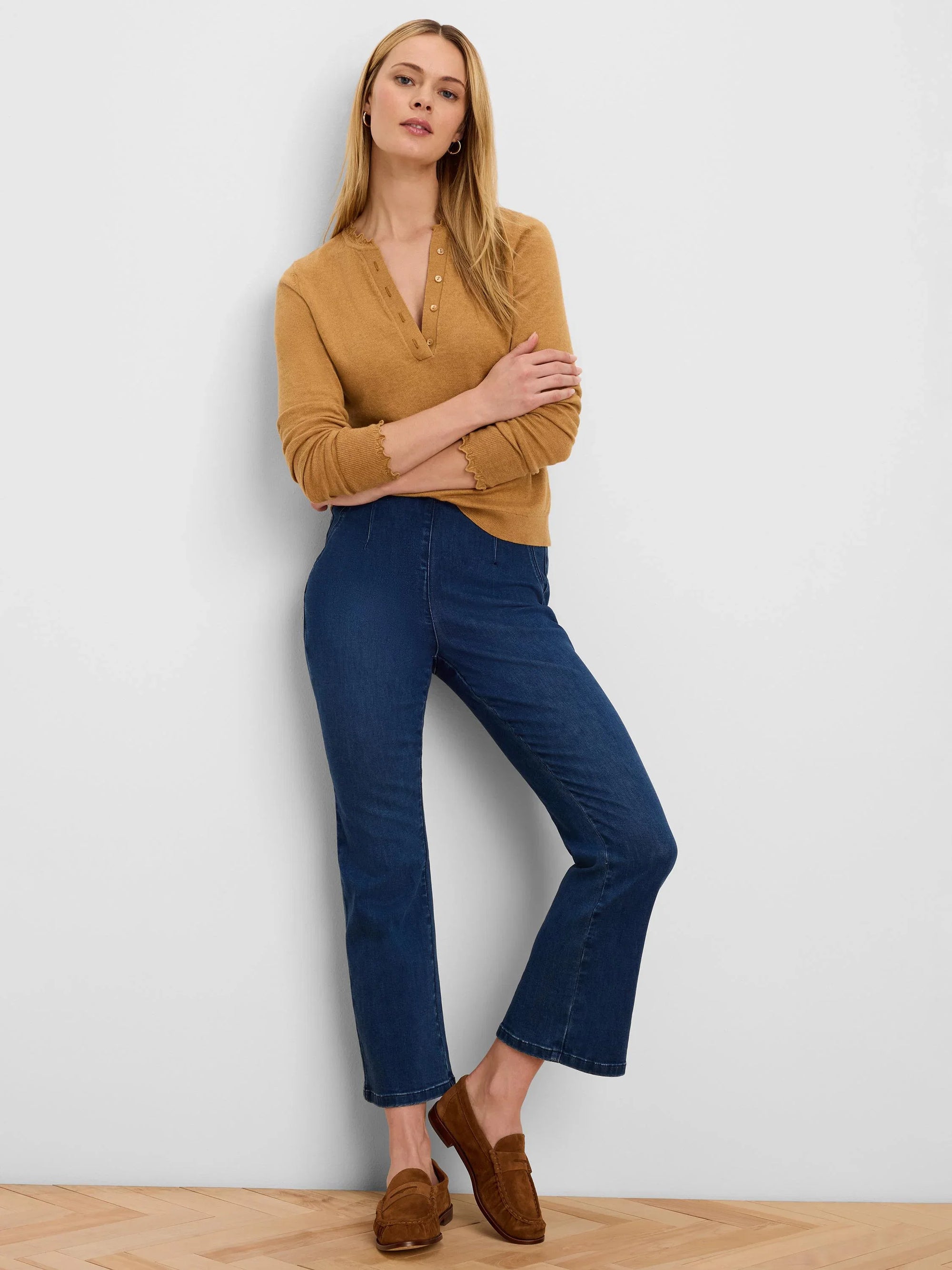Henley Ruffle Sweater - Caramel