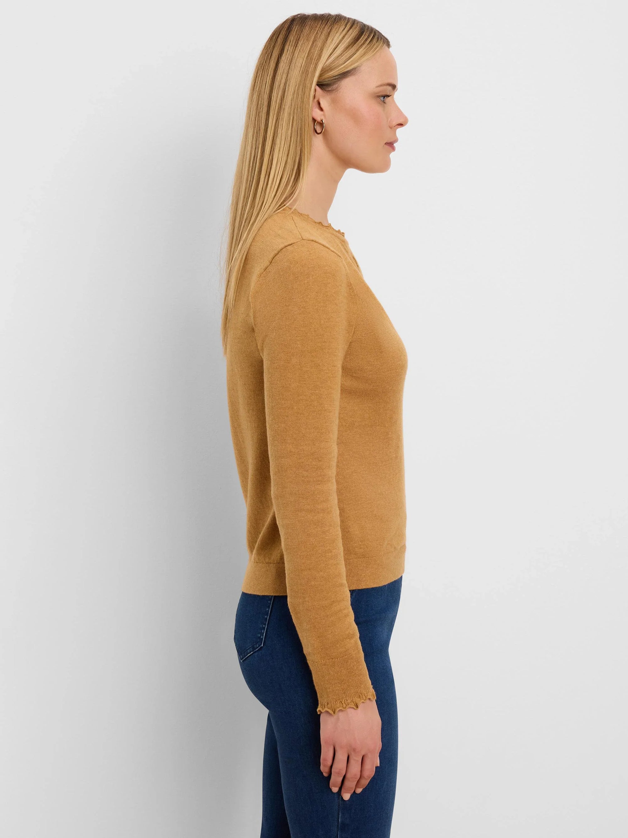 Henley Ruffle Sweater - Caramel