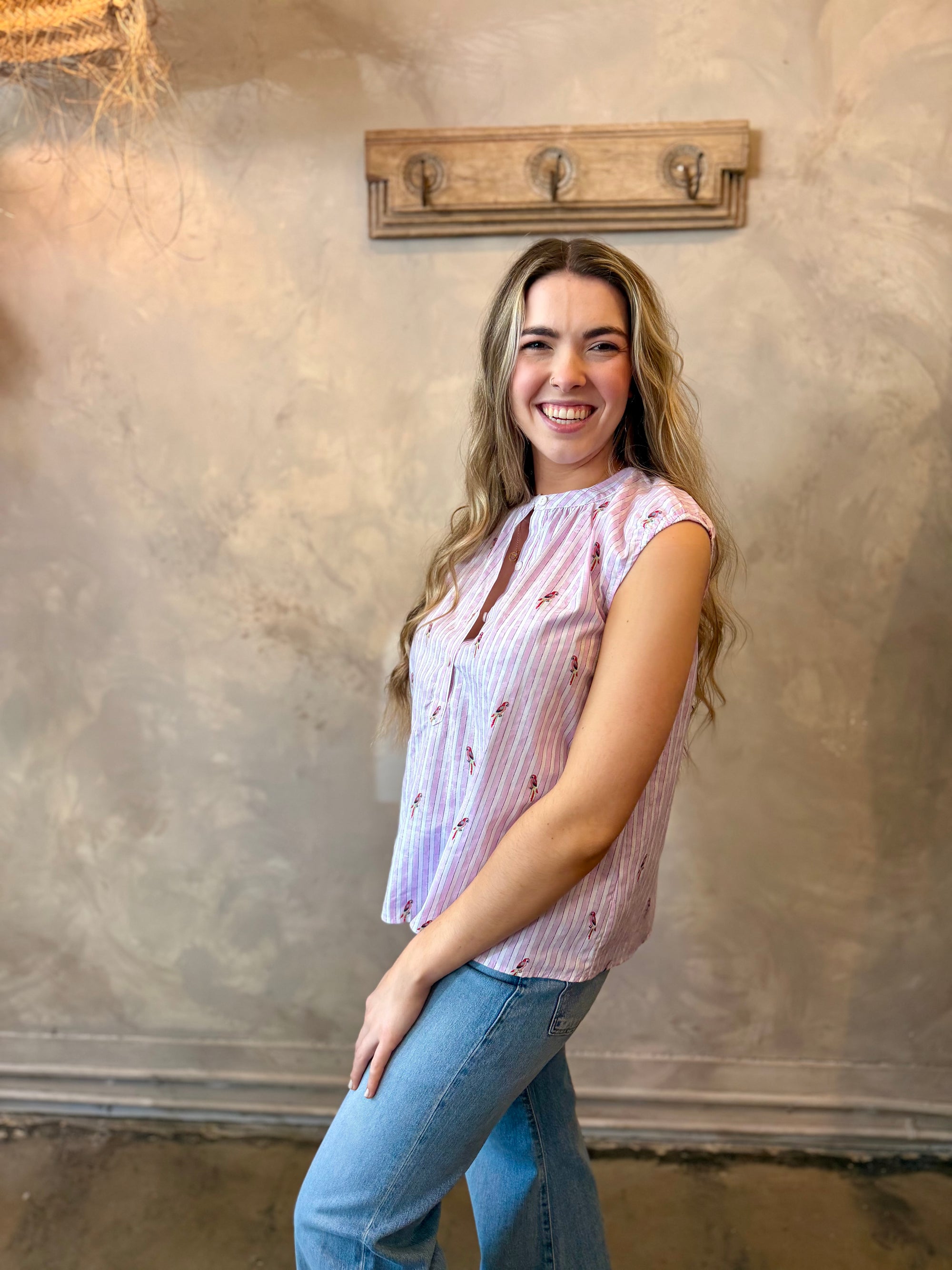 Mila Top - Pink Parrot Print