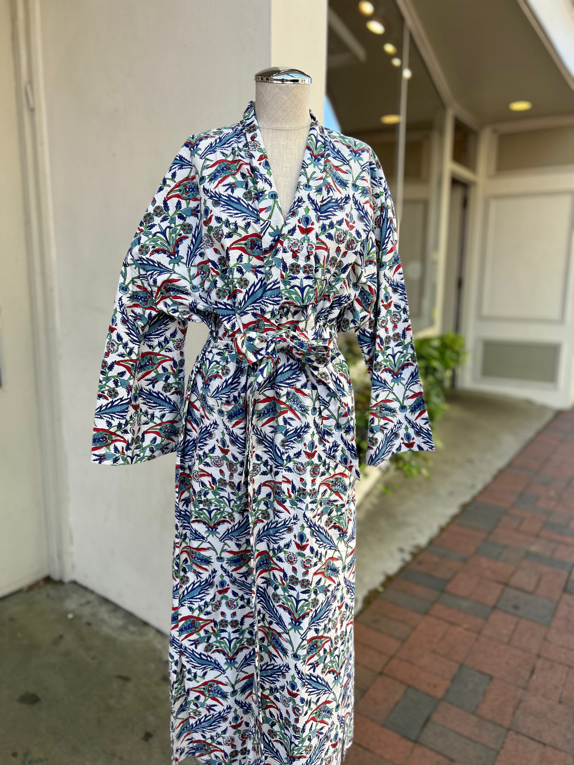 indian cotton dressing gown Rajbhoomi Indian Handmade Mugal Print Red Women Robe Cotton Fabric Sleep Wear Kimono at Amazon Women's Clothing store