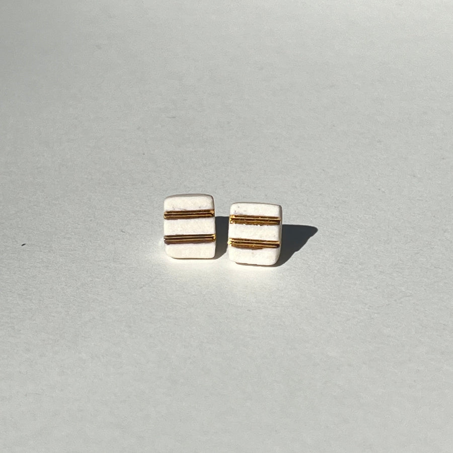 JKH Studs with Double Gold Stripe - White