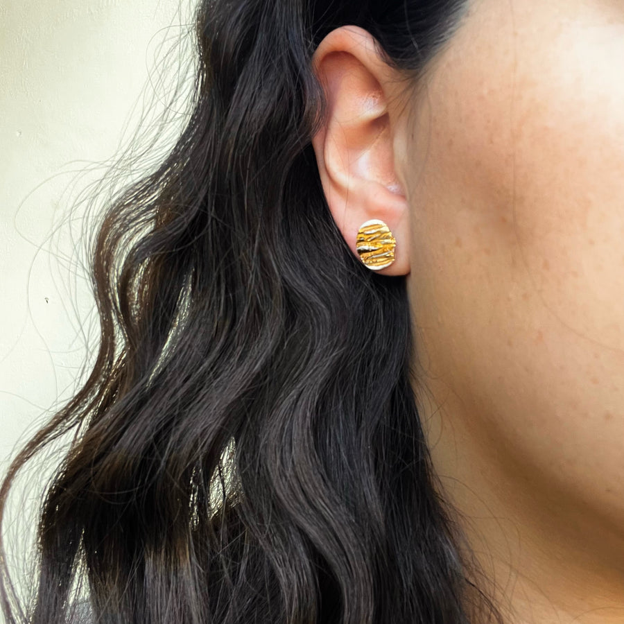 JKH Studs with Gold Texture-Oval