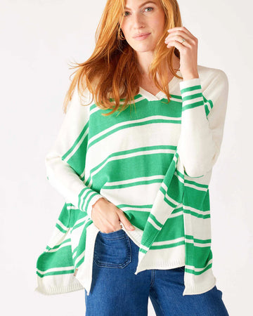 MERSEA-Catalina V-Neck Stripe Sweater-White/Jade