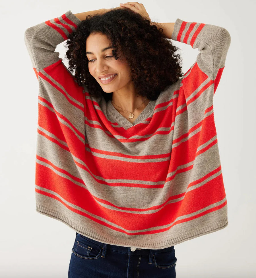 MERSEA-Catalina V-Neck Sweater-Scarlet Stripe
