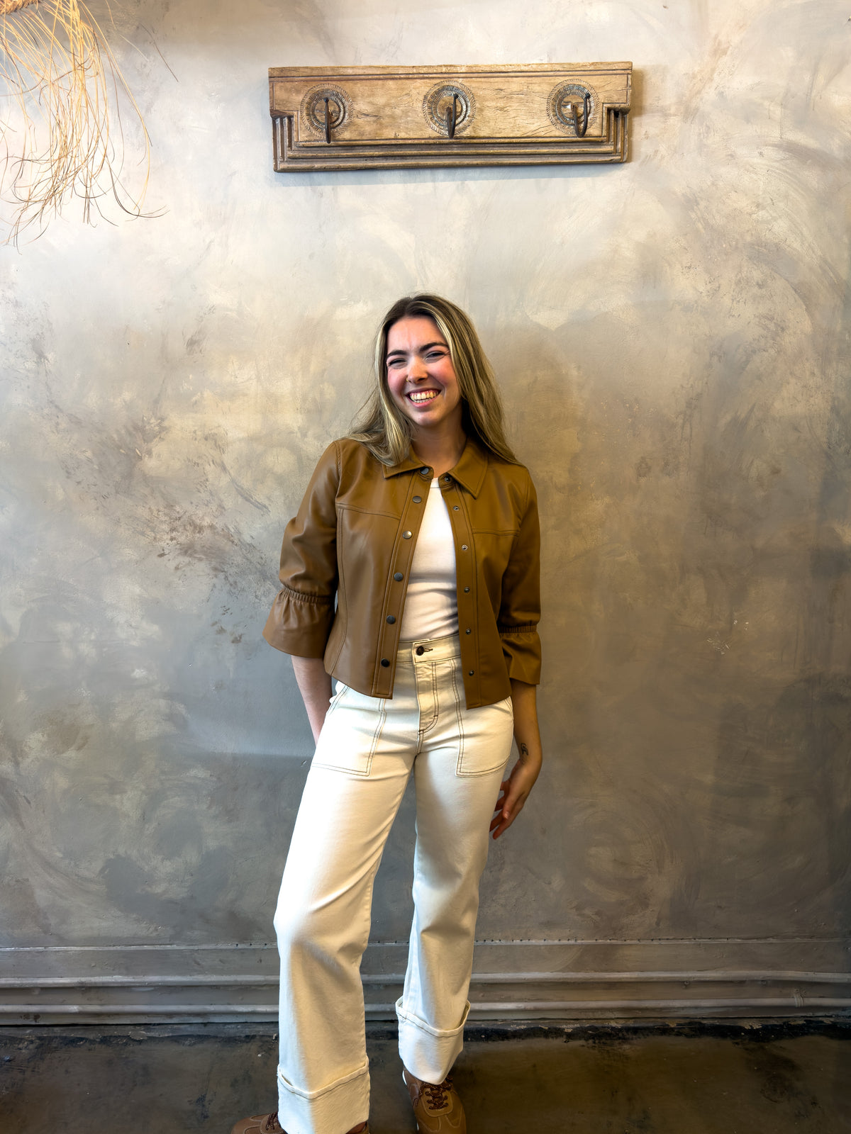 Vegan Puff Sleeve Jacket - Camel