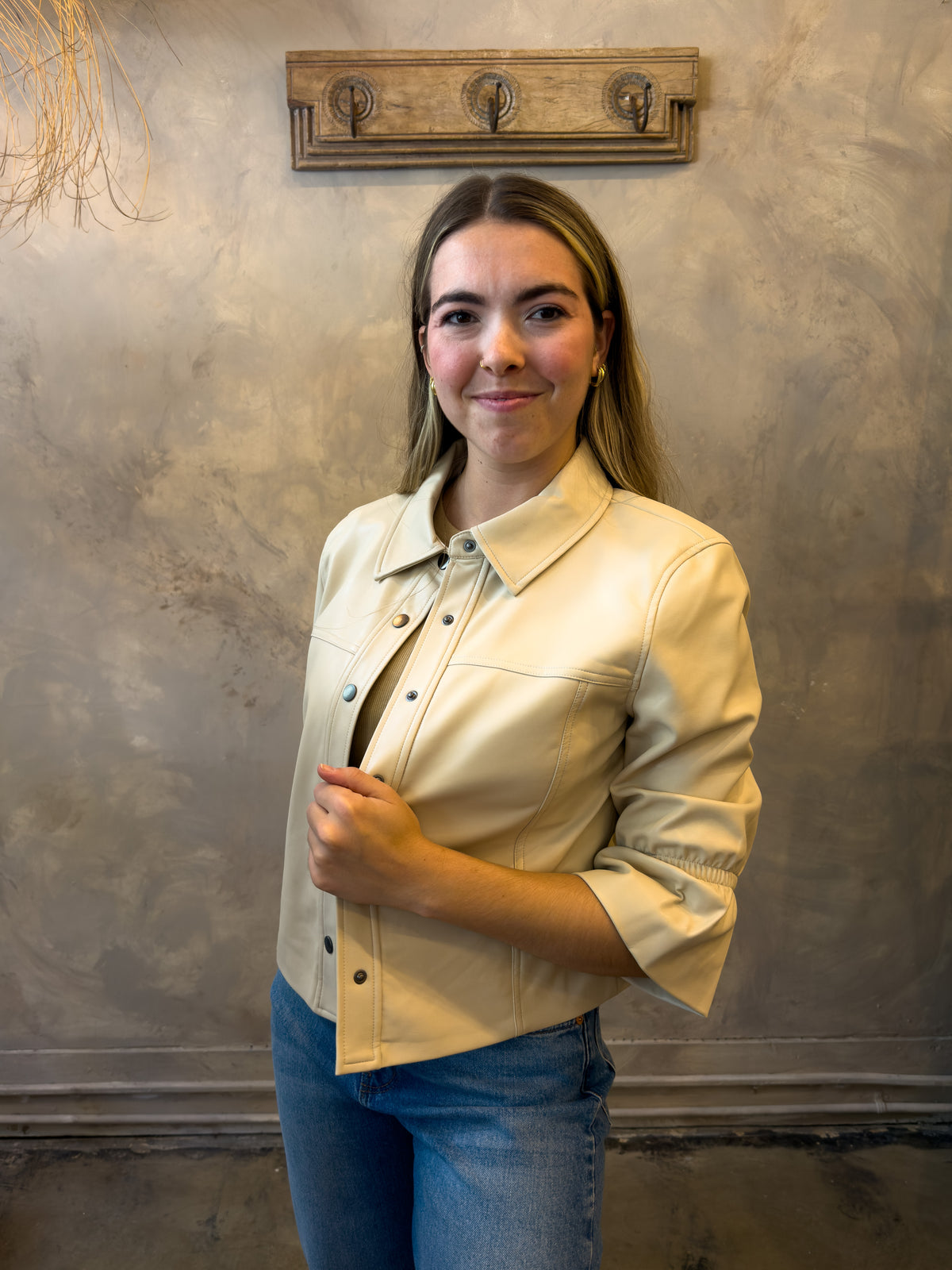 Vegan Puff Sleeve Jacket - Nude