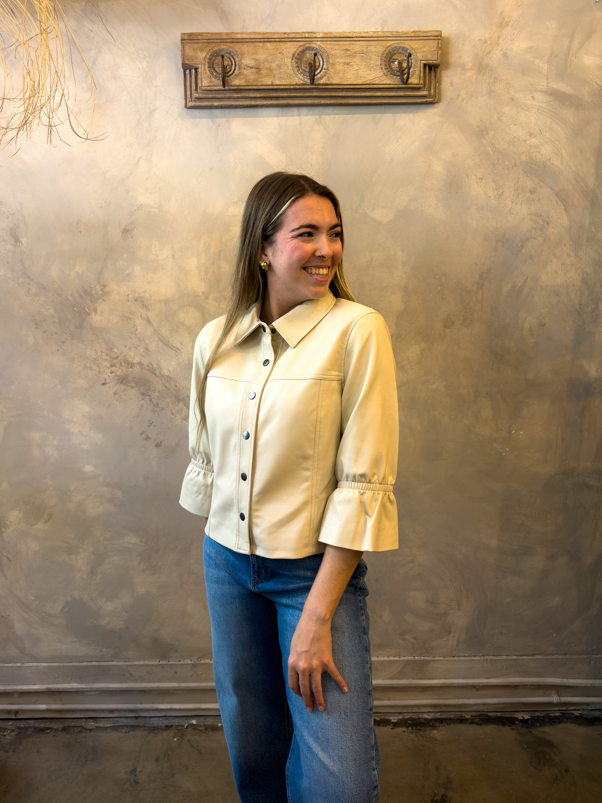 Vegan Puff Sleeve Jacket - Nude
