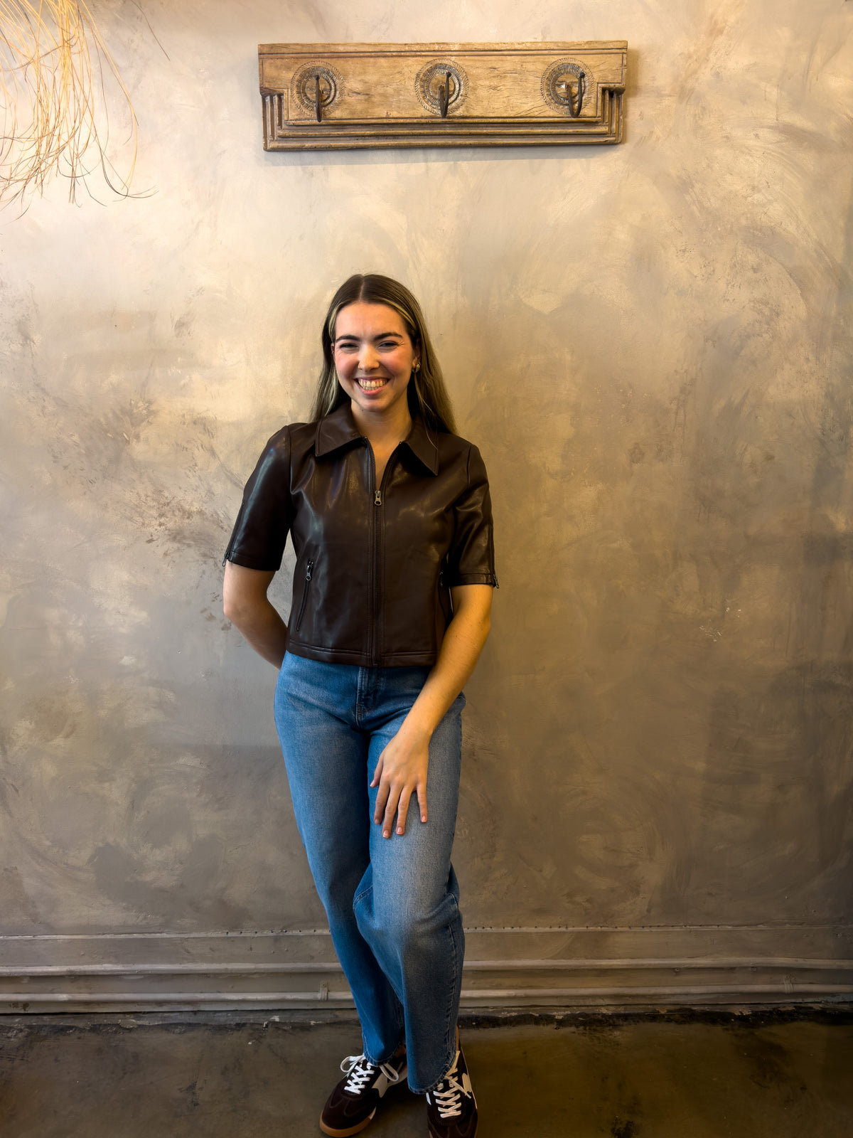 Vegan Zip Front Jacket - Chocolate