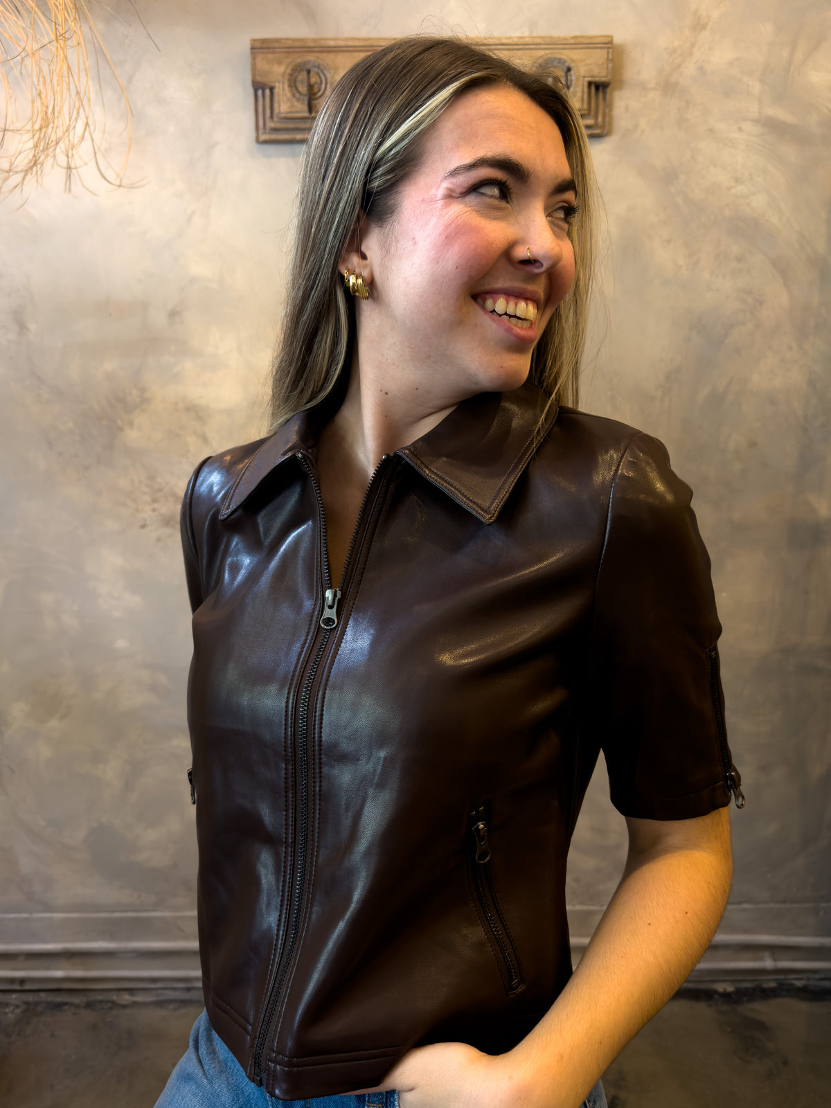 Vegan Zip Front Jacket - Chocolate