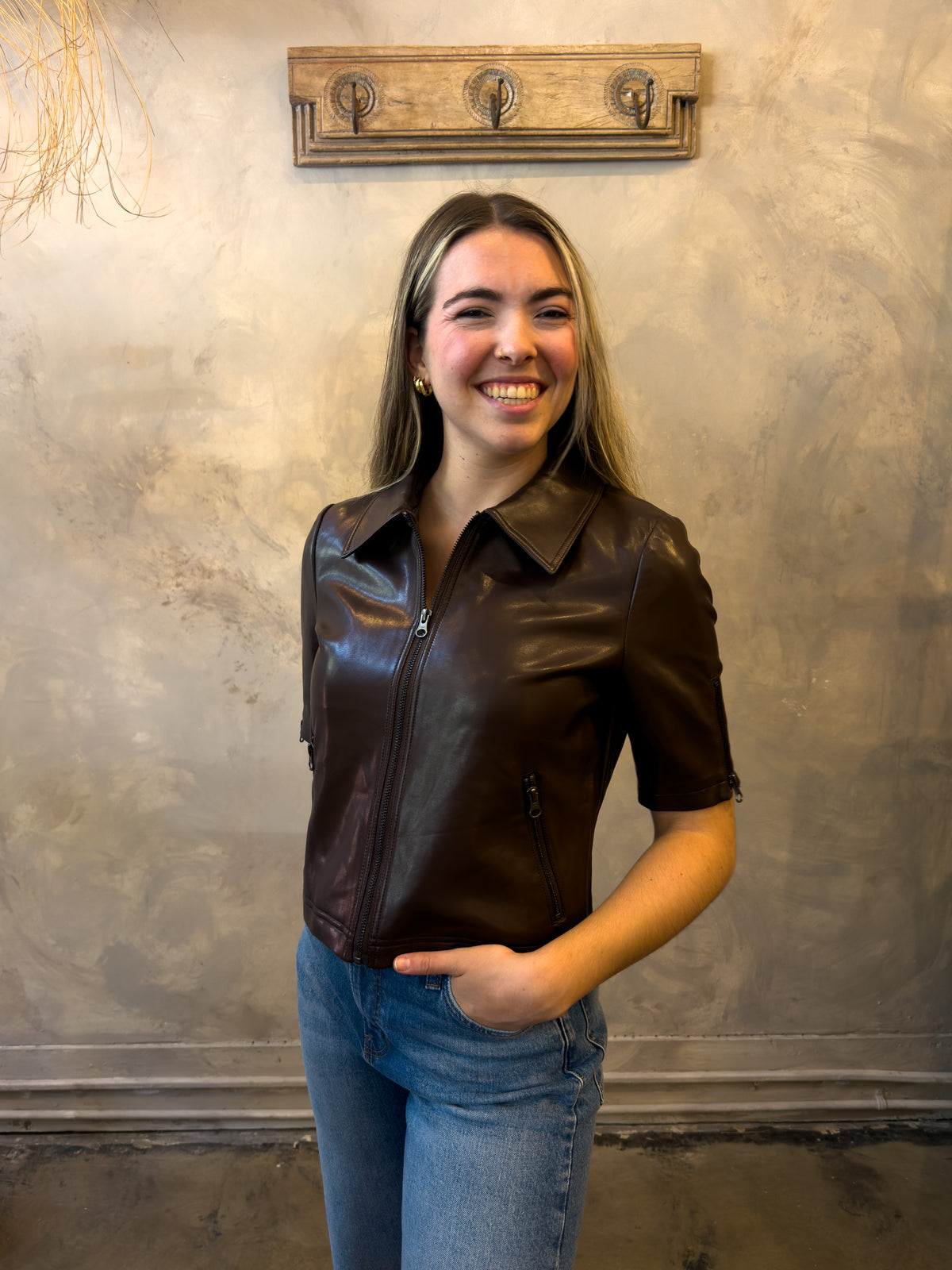 Vegan Zip Front Jacket - Chocolate
