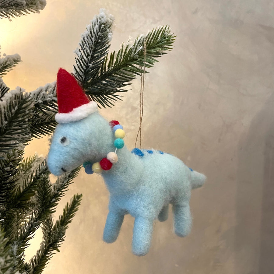 Wool Felt Dinosaur Ornament-Blue