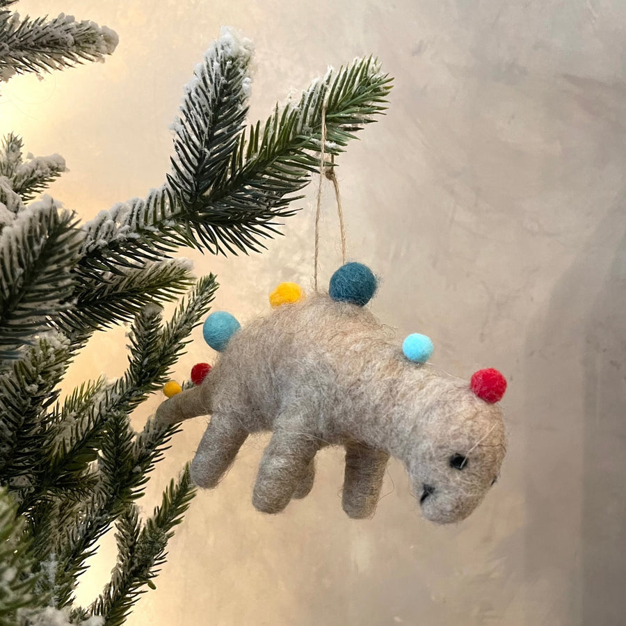 Wool Felt Dinosaur Ornament-Grey