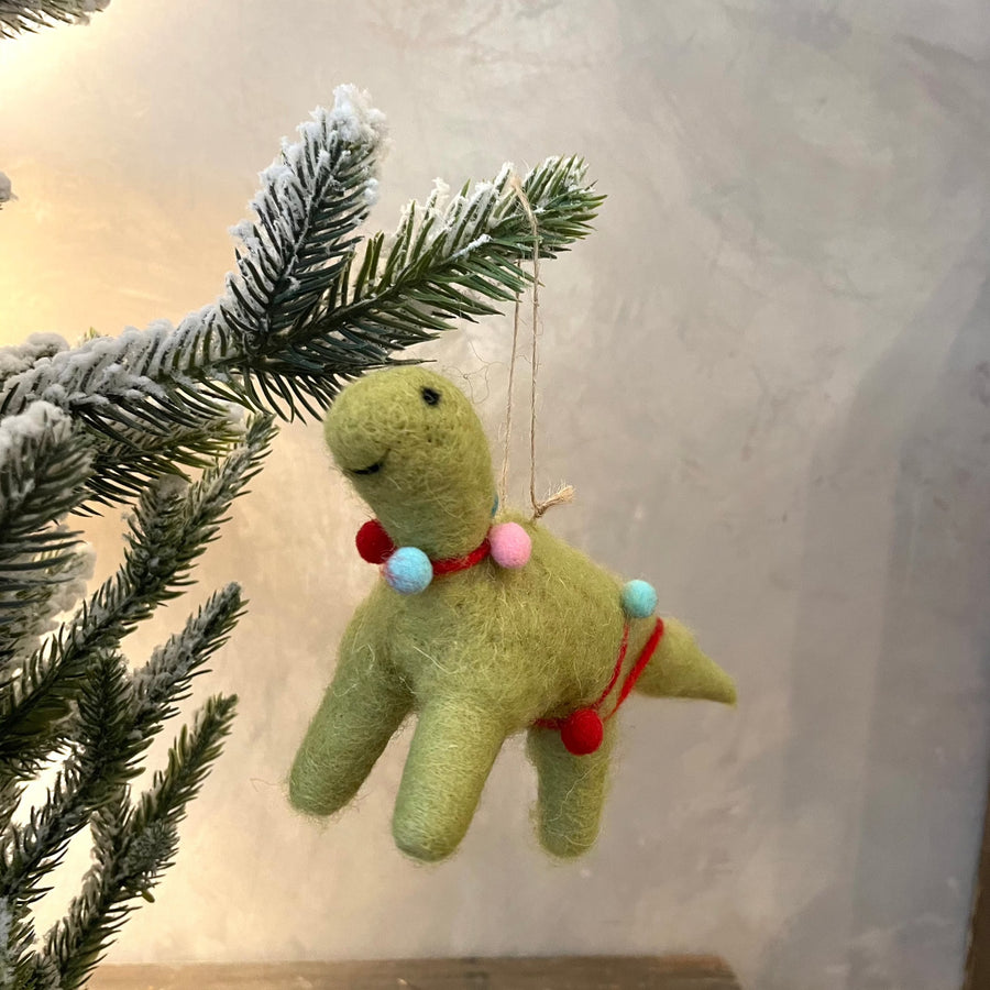 Wool Felt Dinosaur Ornament-Green