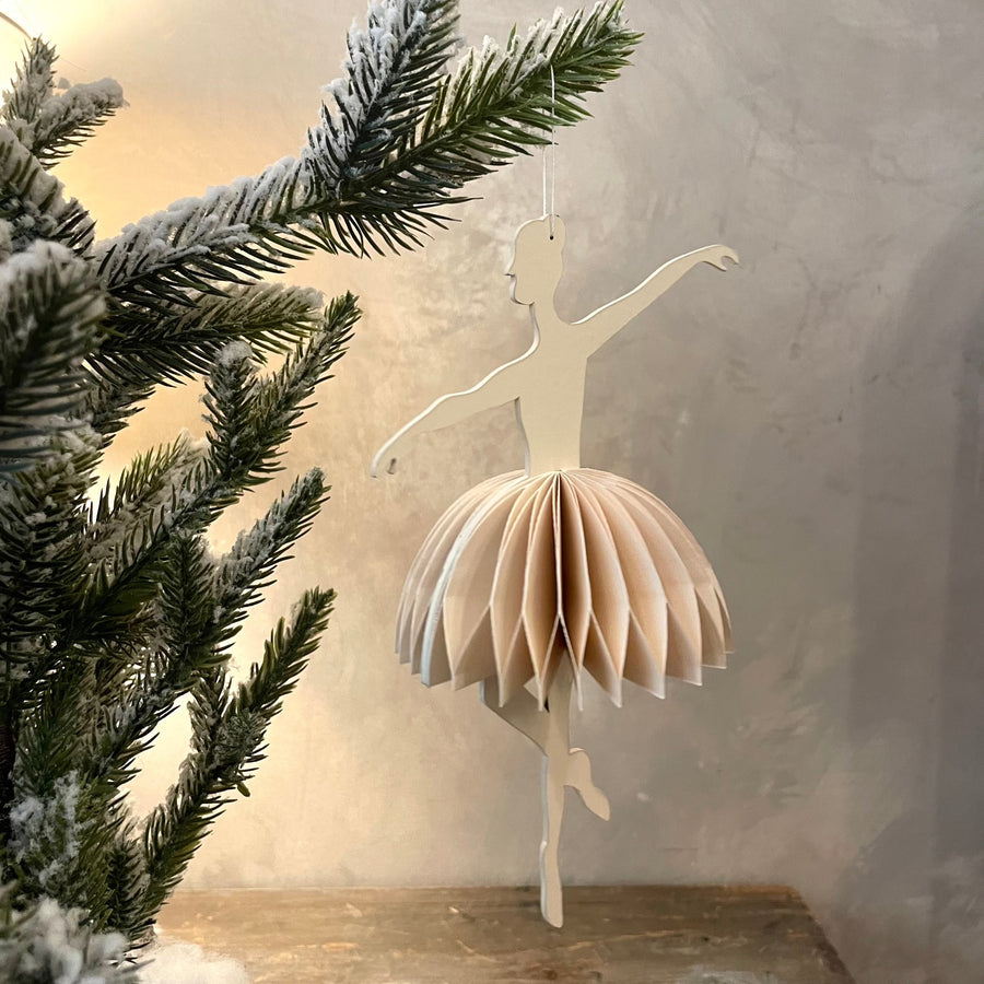 Folding Honeycomb Ballerina Ornament-Cream
