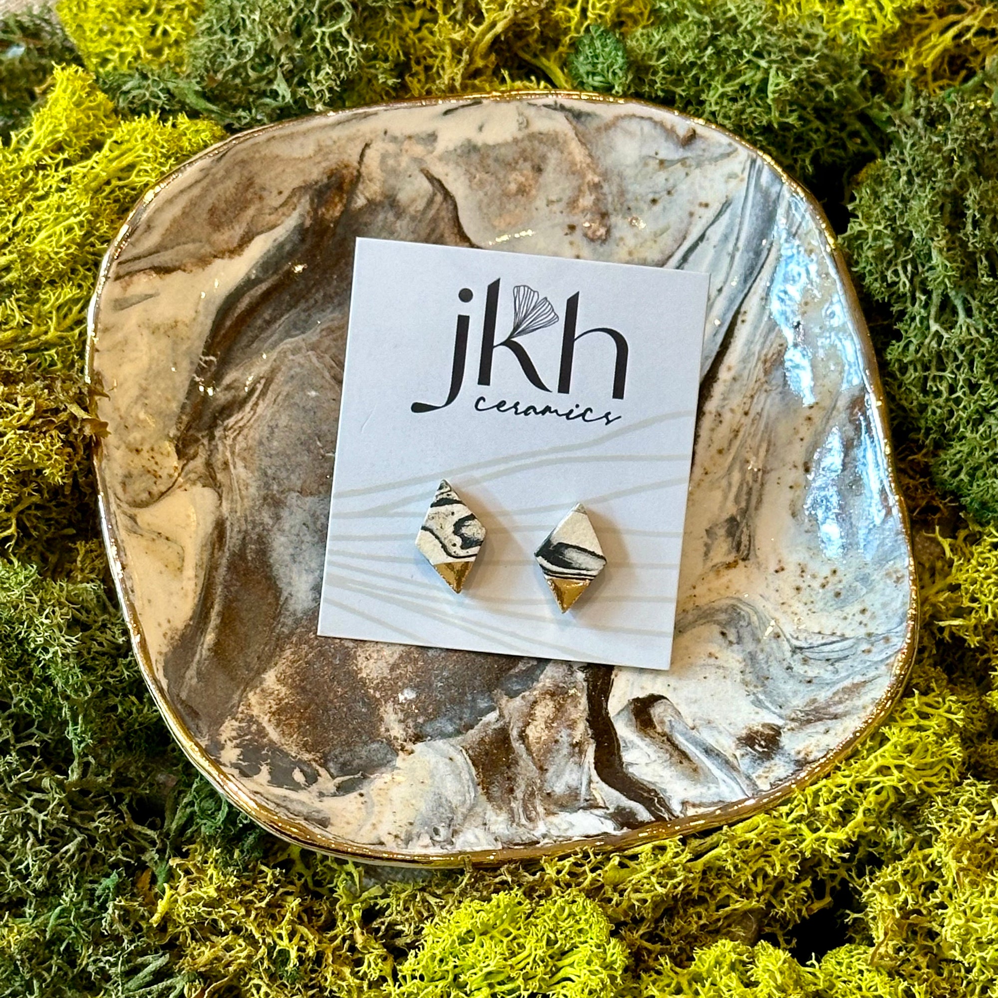 JKH Diamond Stud Earring - Black &amp; White Marbled