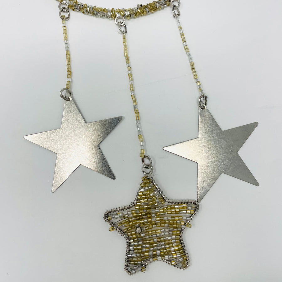 Metal Beaded Moon and Stars Ornament
