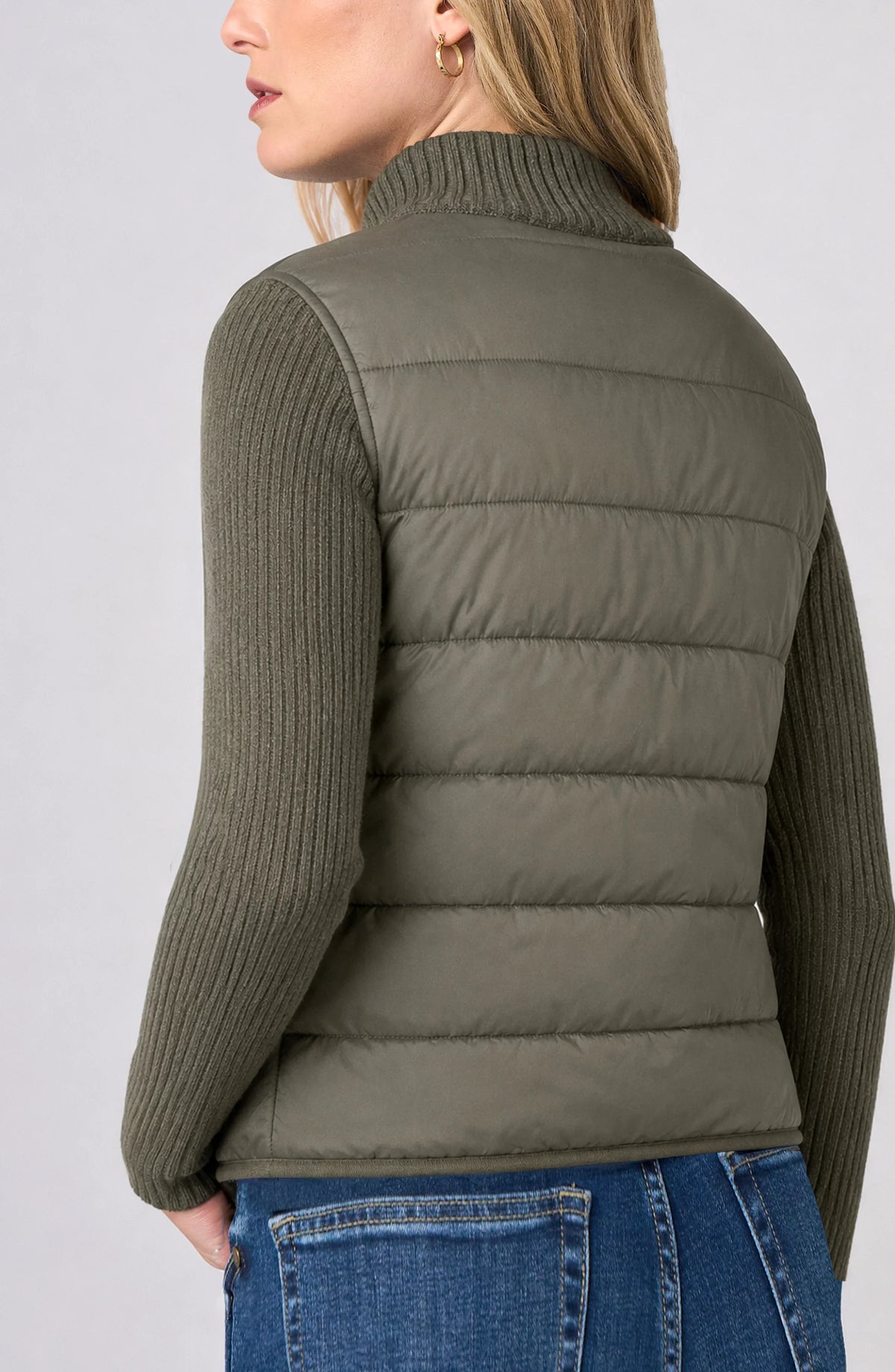 Quilted Sweater Jacket - Heather Olive