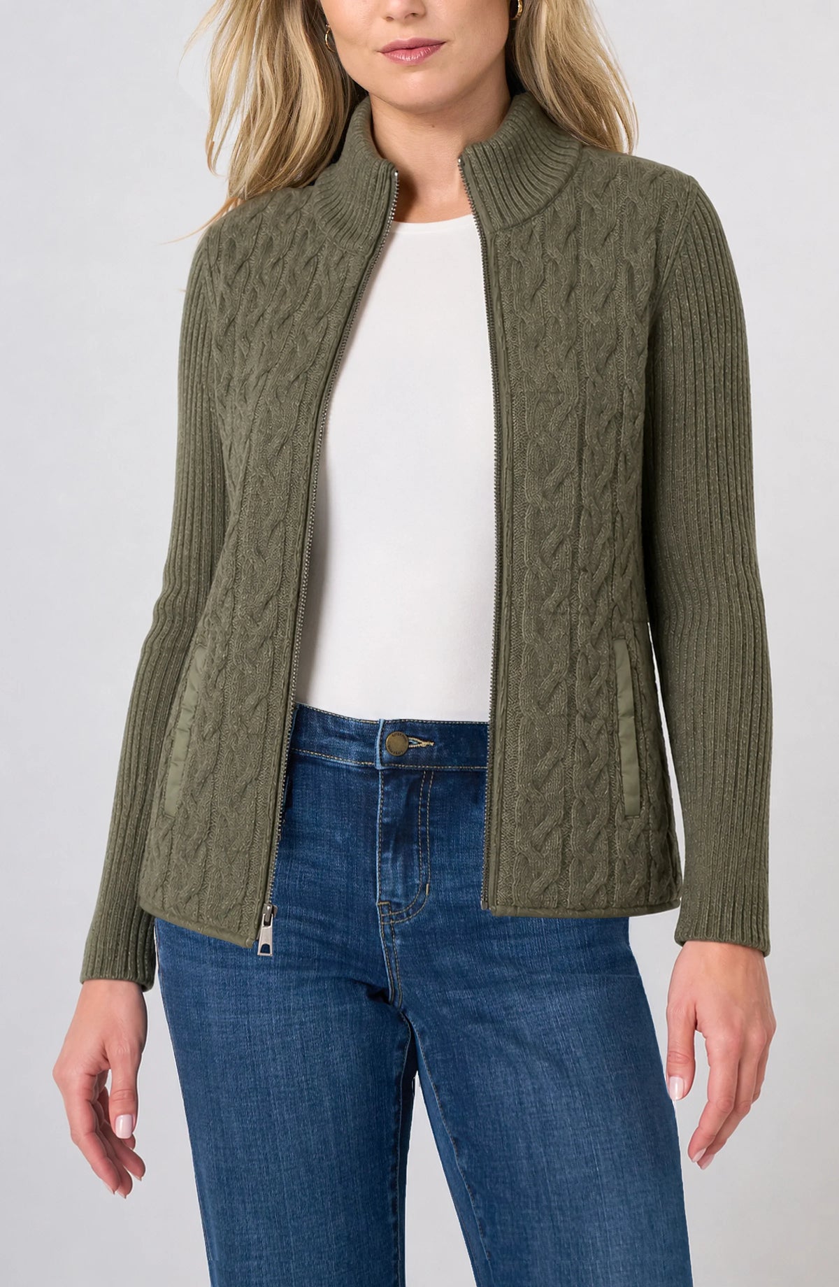 Quilted Sweater Jacket - Heather Olive