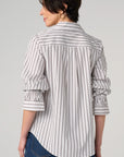 Button Front Adjustable Sleeve Top - Cream Stripe
