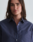 Long Sleeve Button Up - Navy Stripe