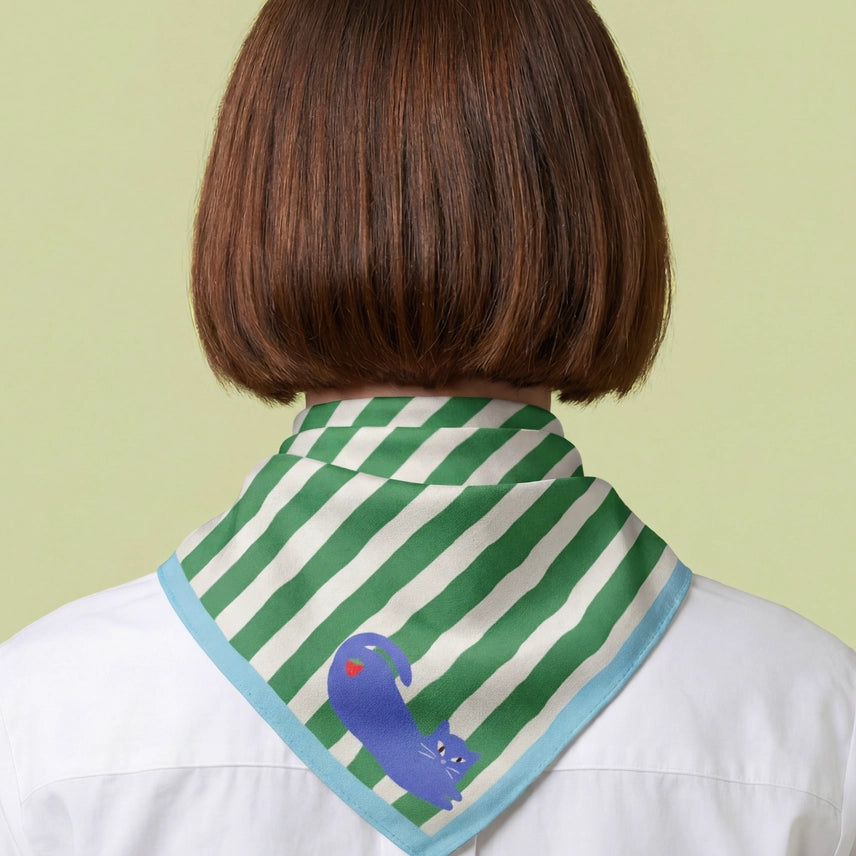 Blue Cat Stripe Cotton Bandana