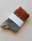 Two Tone Stripe Sock - Rust & Mocha