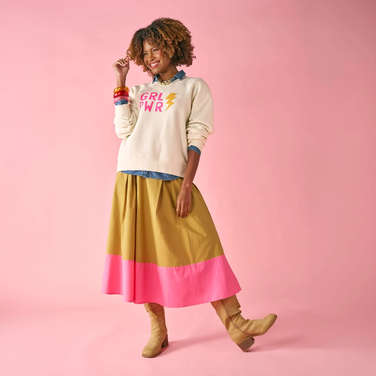 Clementine Colorblock Skirt - Camel &amp; Pink