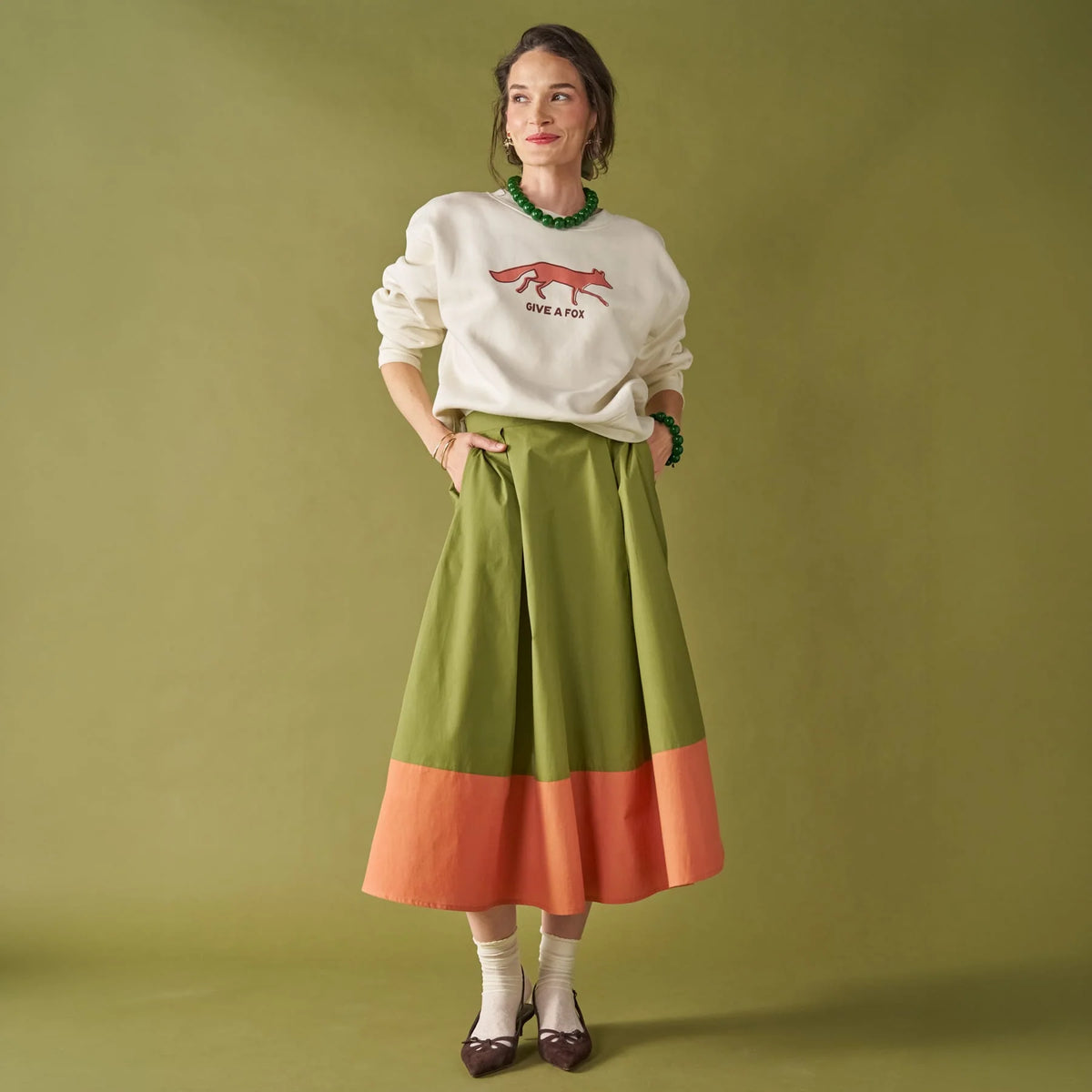 Clementine Colorblock Skirt - Salmon &amp; Olive