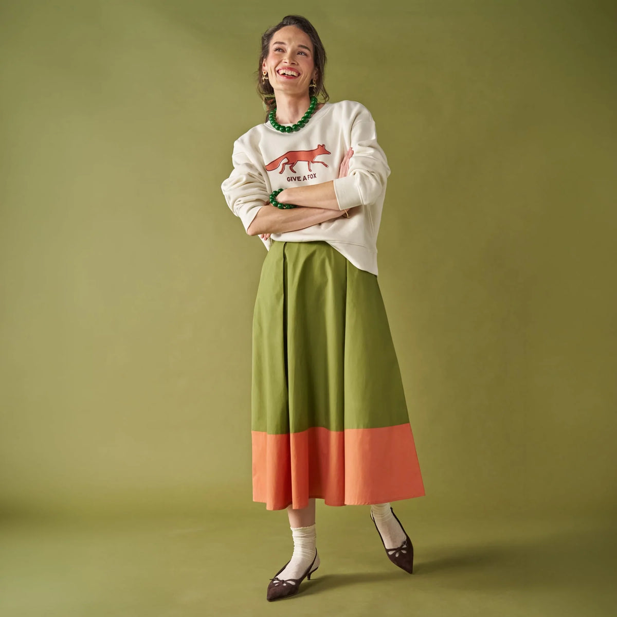 Clementine Colorblock Skirt - Salmon &amp; Olive