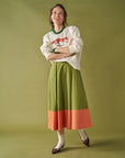 Clementine Colorblock Skirt - Salmon & Olive