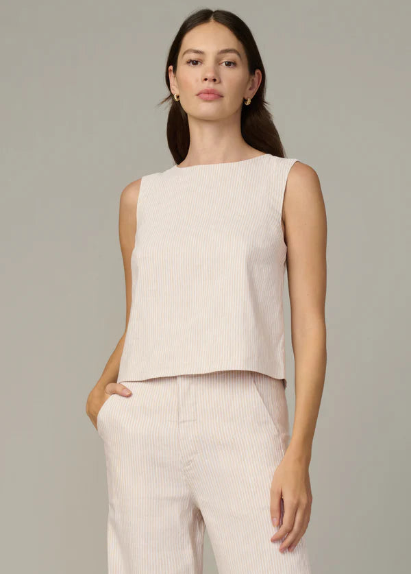 Boat Neck Shell Top - Beige Stripe