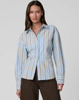 Cinched Waist Shirt - Sky Stripe
