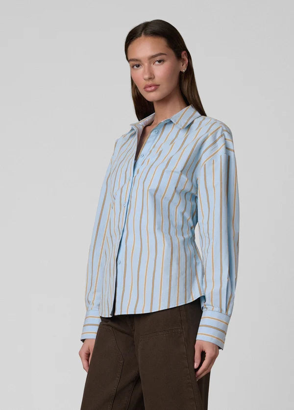 Cinched Waist Shirt - Sky Stripe