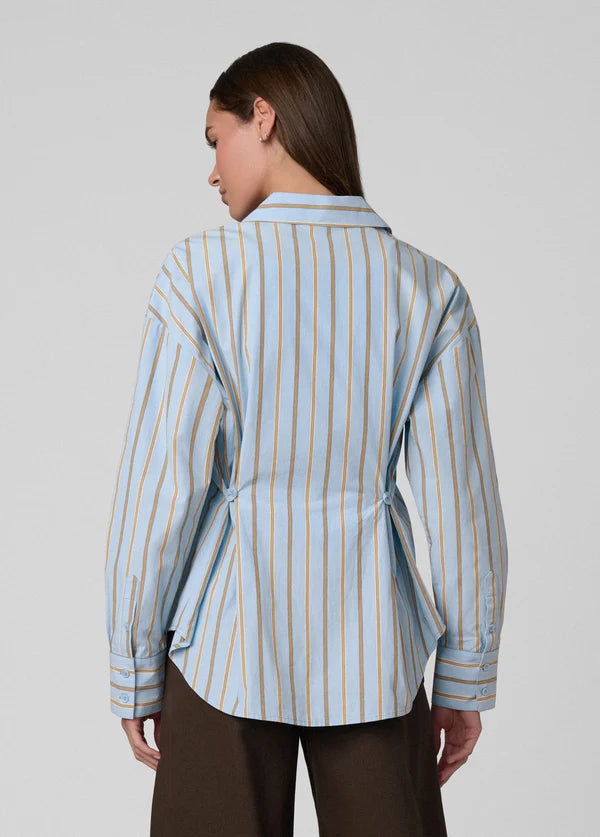 Cinched Waist Shirt - Sky Stripe