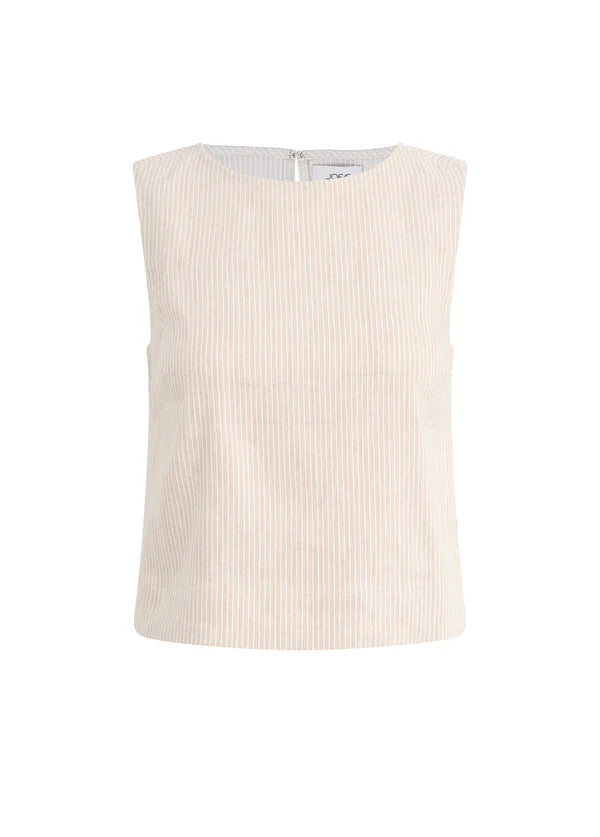 Boat Neck Shell Top - Beige Stripe