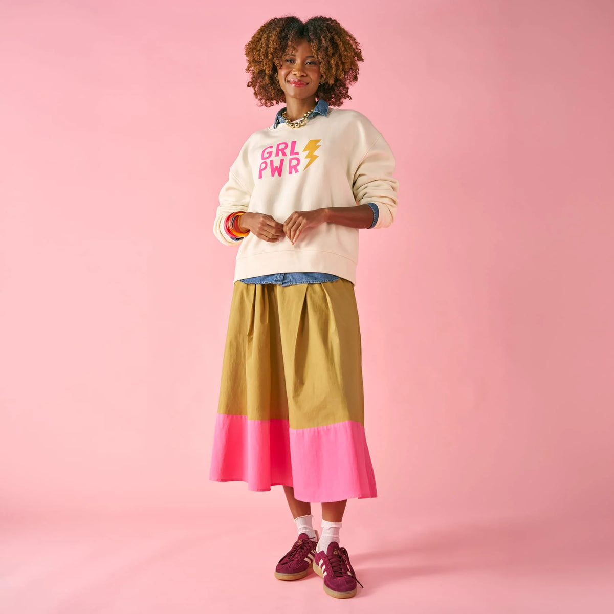 Clementine Colorblock Skirt - Camel &amp; Pink