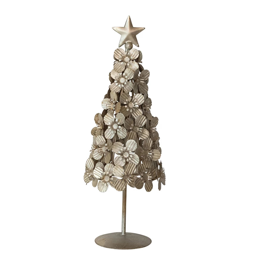 Metal Christmas Tree - Flowers &amp; Star