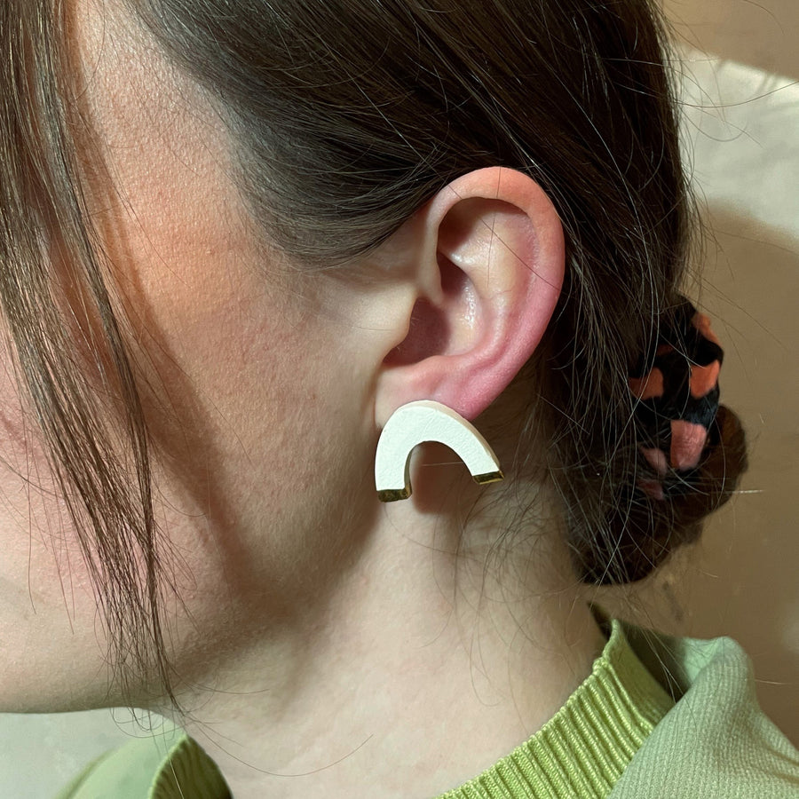 JKH Arch Shaped Earring Studs - White