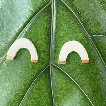 JKH Arch Shaped Earring Studs - White